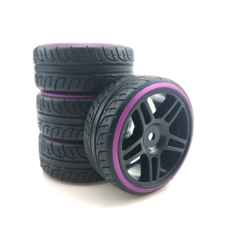 Powerhobby 1/10 Drift Car Mounted Tires / Wheels (4) Purple / Black PY578 - PowerHobby