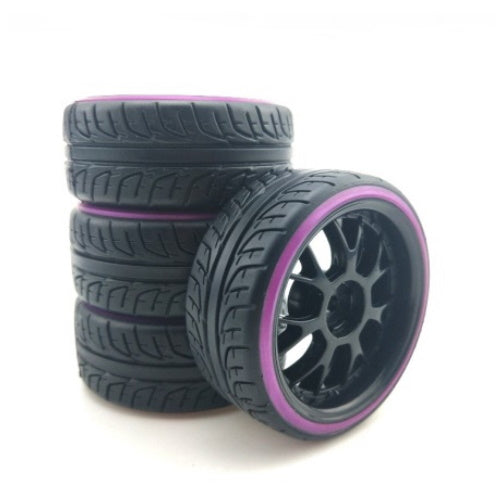 Powerhobby 1/10 Drift Car Mounted Tires / Wheels (4) Purple / Black PY585 - PowerHobby
