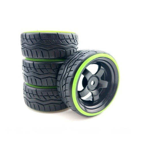 Powerhobby 1/10 Drift Car Mounted Tires / Wheels (4) Green / Black PY744 - PowerHobby