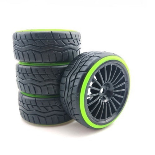 Powerhobby 1/10 Drift Car Mounted Tires / Wheels (4) Green / Black PY759 - PowerHobby