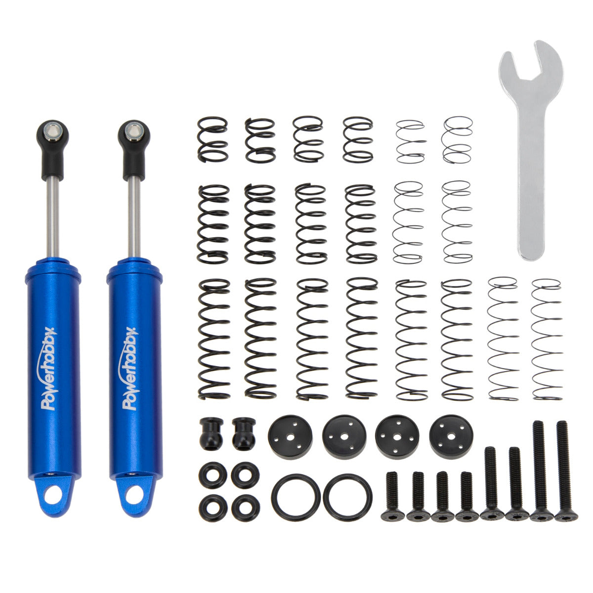 Powerhobby 100mm Promatics Two Stage Internal Spring Shocks (2) Blue - PowerHobby