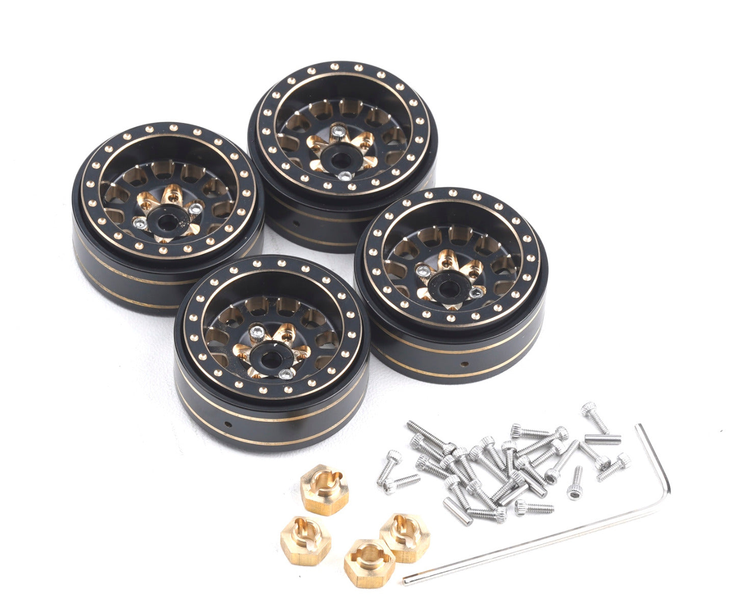 Powerhobby Axial SCX24 1.0" Black / Gold Brass Beadlock Crawler Wheels 1/24 - PowerHobby