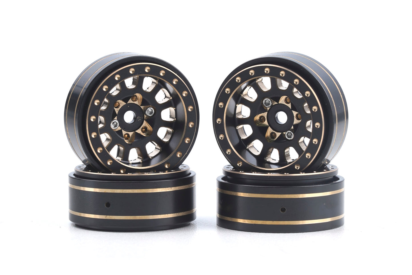 Powerhobby Axial SCX24 1.0" Black / Gold Brass Beadlock Crawler Wheels 1/24 - PowerHobby