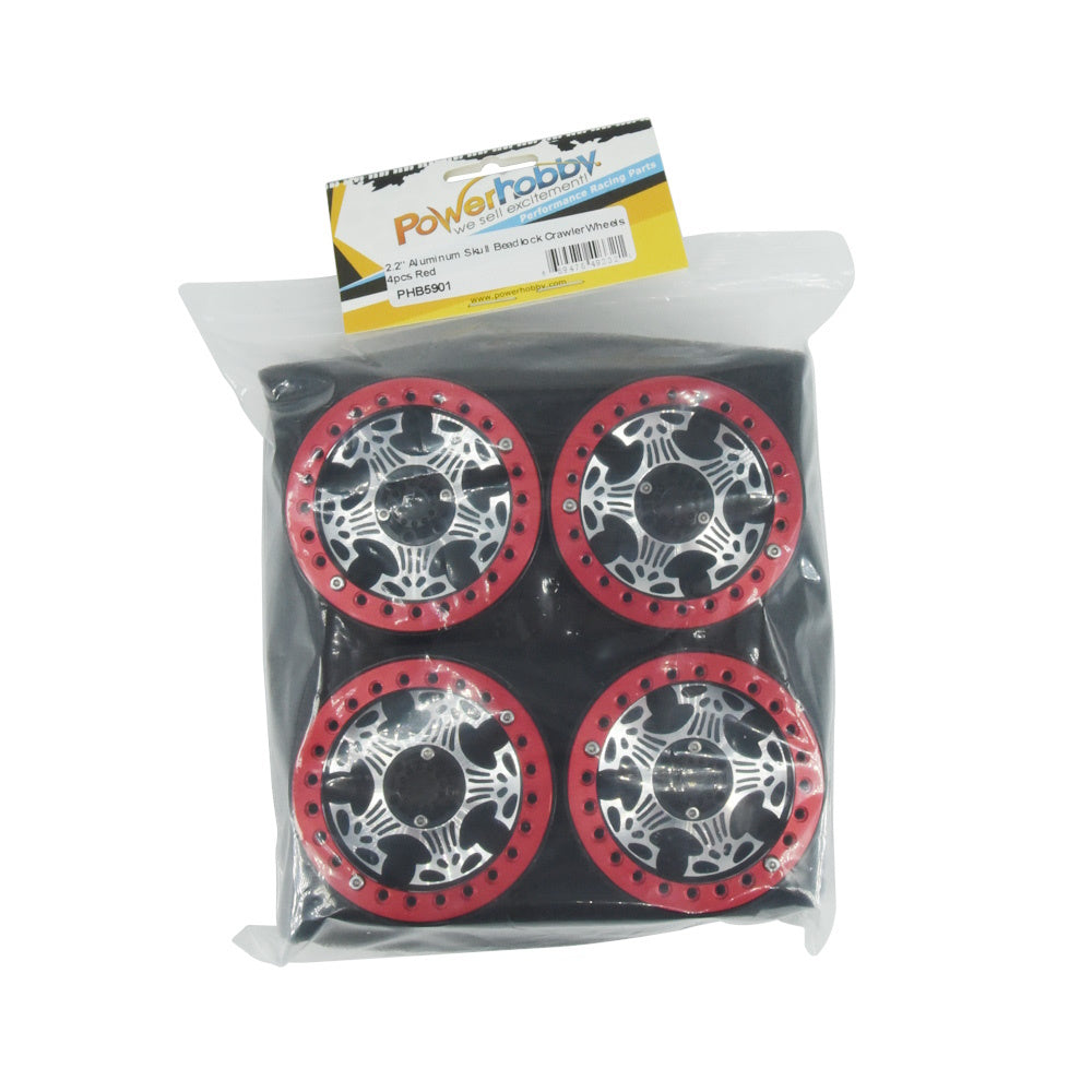 Powerhobby Aluminum 2.2" Beadlock Wheels Red (4) 1/10 Rock Crawler - PowerHobby