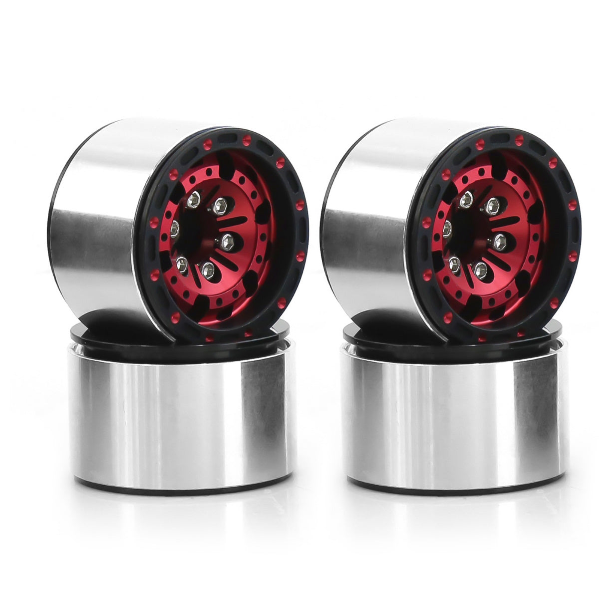 Powerhobby 1.0" Beadlock Wheels Red (4) 1/24 Rock Crawler - PowerHobby