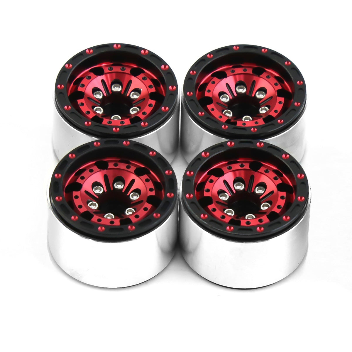 Powerhobby 1.0" Beadlock Wheels Red (4) 1/24 Rock Crawler - PowerHobby