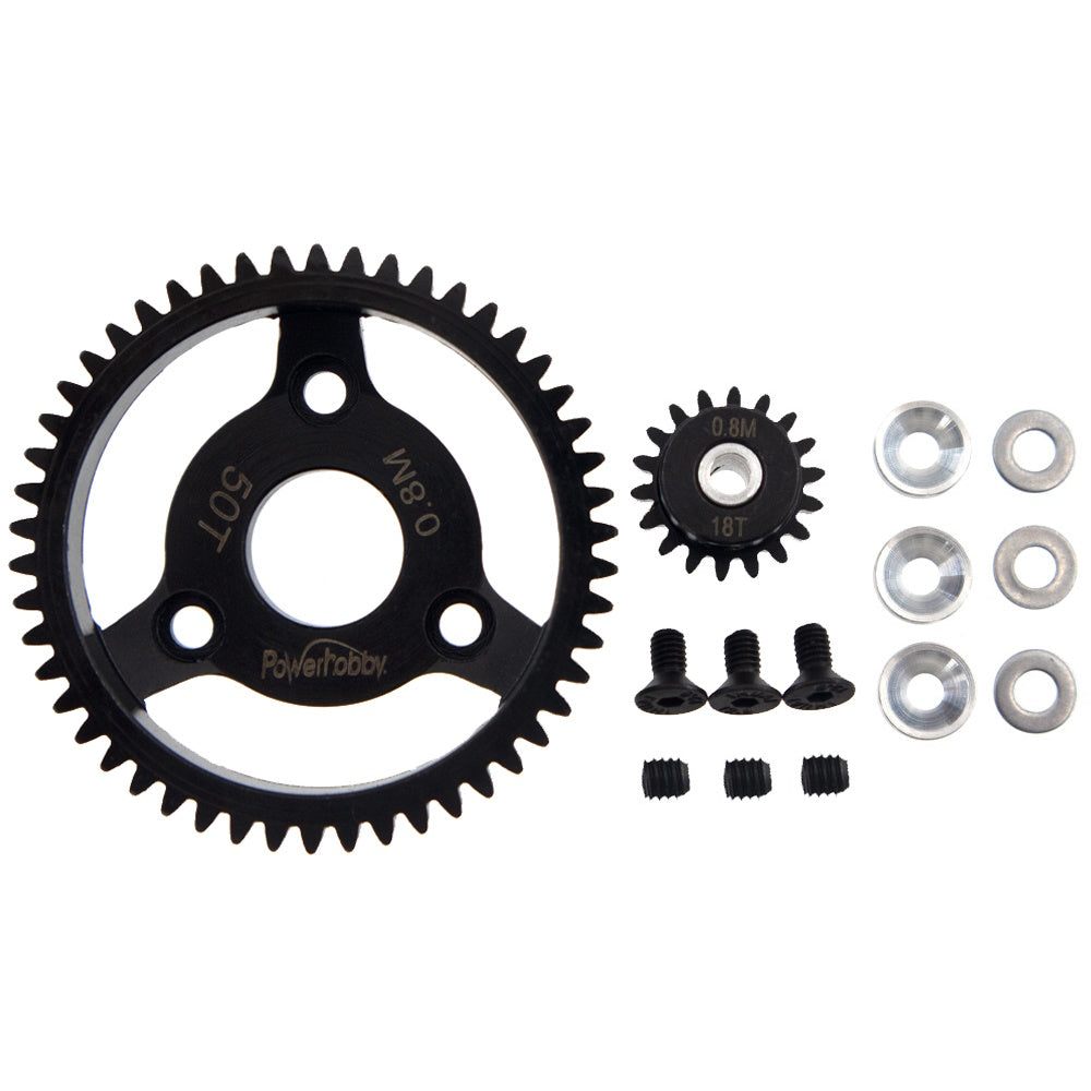 Powerhobby Hardened Steel 32P 50T 0.8M Spur Gear w 18T Pinion FOR Traxxas Slash 2WD - PowerHobby