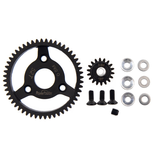 Powerhobby Hardened Steel 32P 52T 0.8M Spur Gear w 18T Pinion FOR Traxxas Slash 2WD - PowerHobby