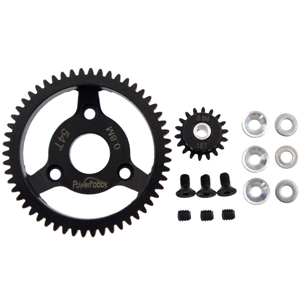 Powerhobby Hardened Steel 32P 54T 0.8M Spur Gear w 18T Pinion FOR Traxxas Slash 2WD - PowerHobby