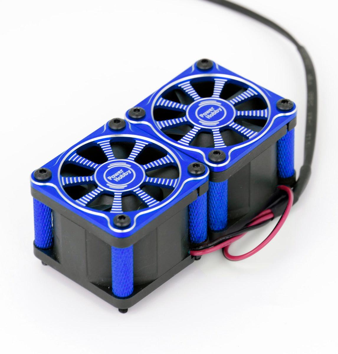 Powerhobby Twister Twin / Dual 40mm 1/8 1/5 Motor Aluminum Cooling Fan - Blue - PowerHobby