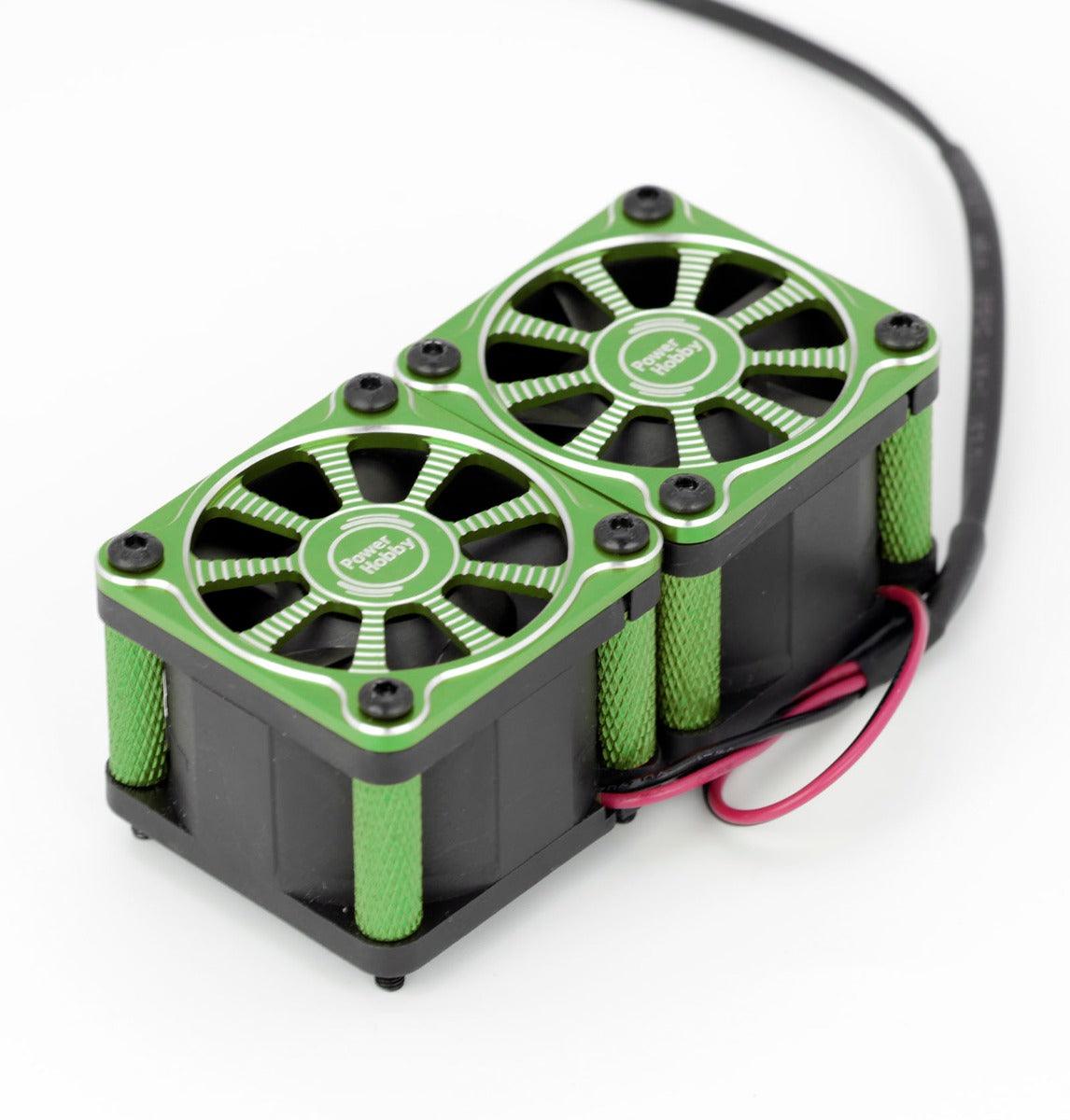 Powerhobby Twister Twin / Dual 40mm 1/8 1/5 Motor Aluminum Cooling Fan - Green - PowerHobby