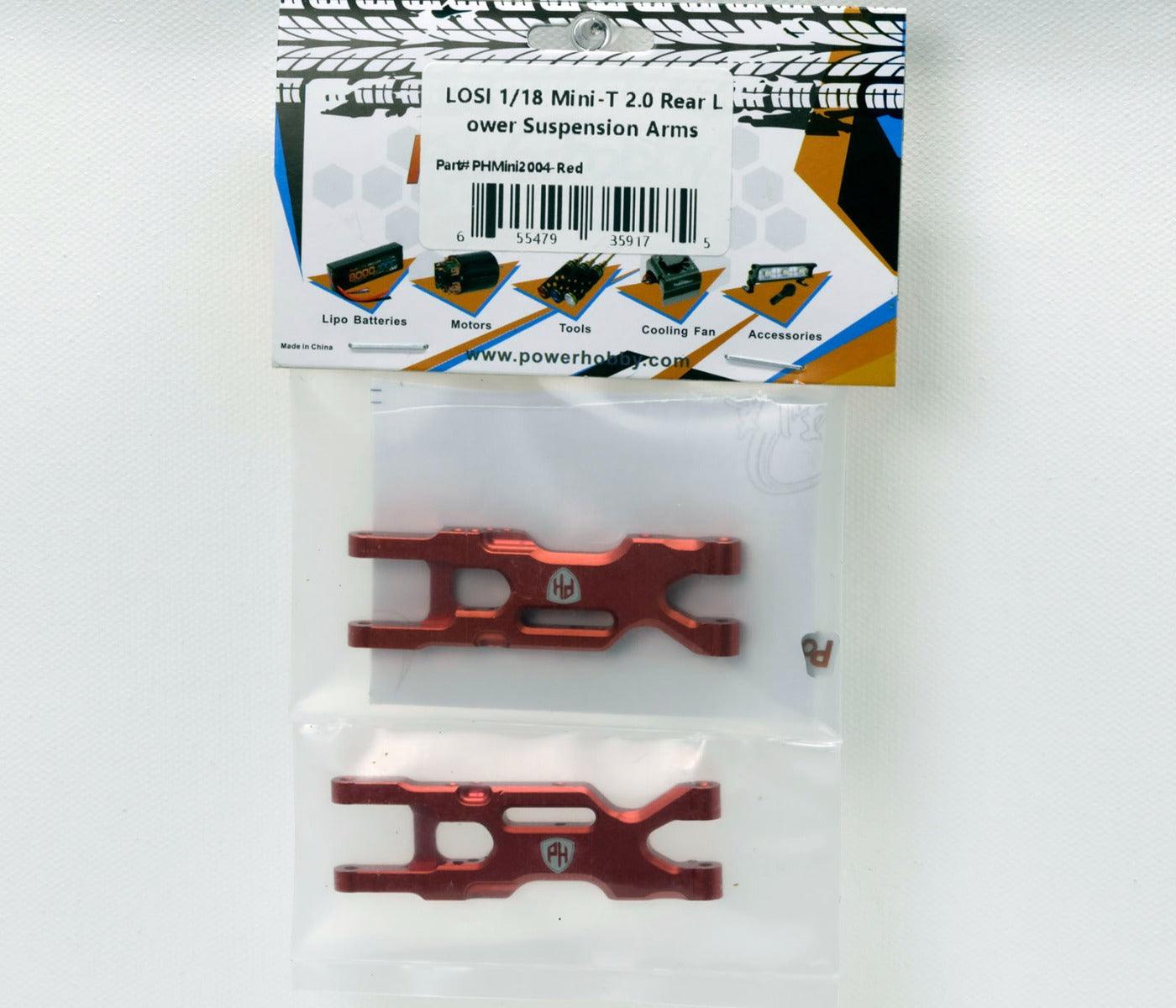 PowerHobby LOSI 1/18 Mini-T 2.0 Aluminum Rear Lower Suspension Arms Red - PowerHobby