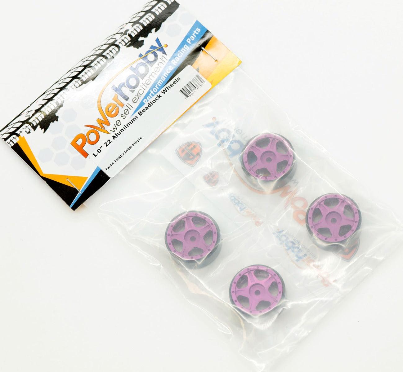 Powerhobby Z2 1.0" Aluminum Beadlock Crawler Wheels Purple 1/24 Axial SCX24 C10 - PowerHobby