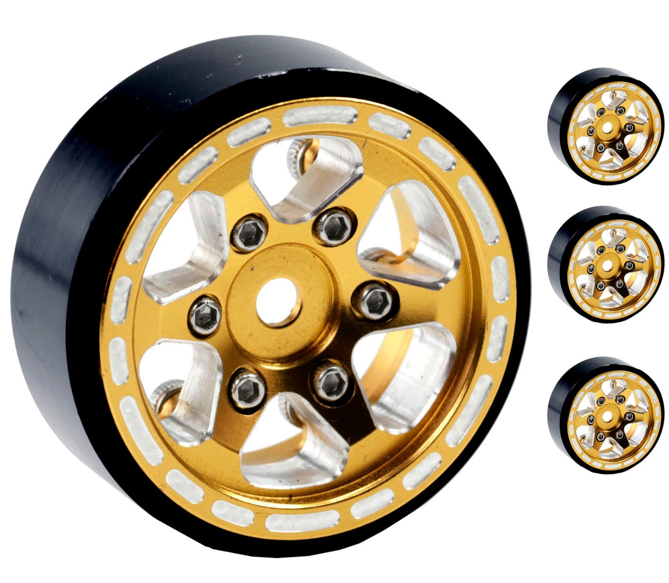 Powerhobby Axial SCX24 Jeep Bronco Aluminum Beadlock Crawler Wheels 1/24 Gold - PowerHobby