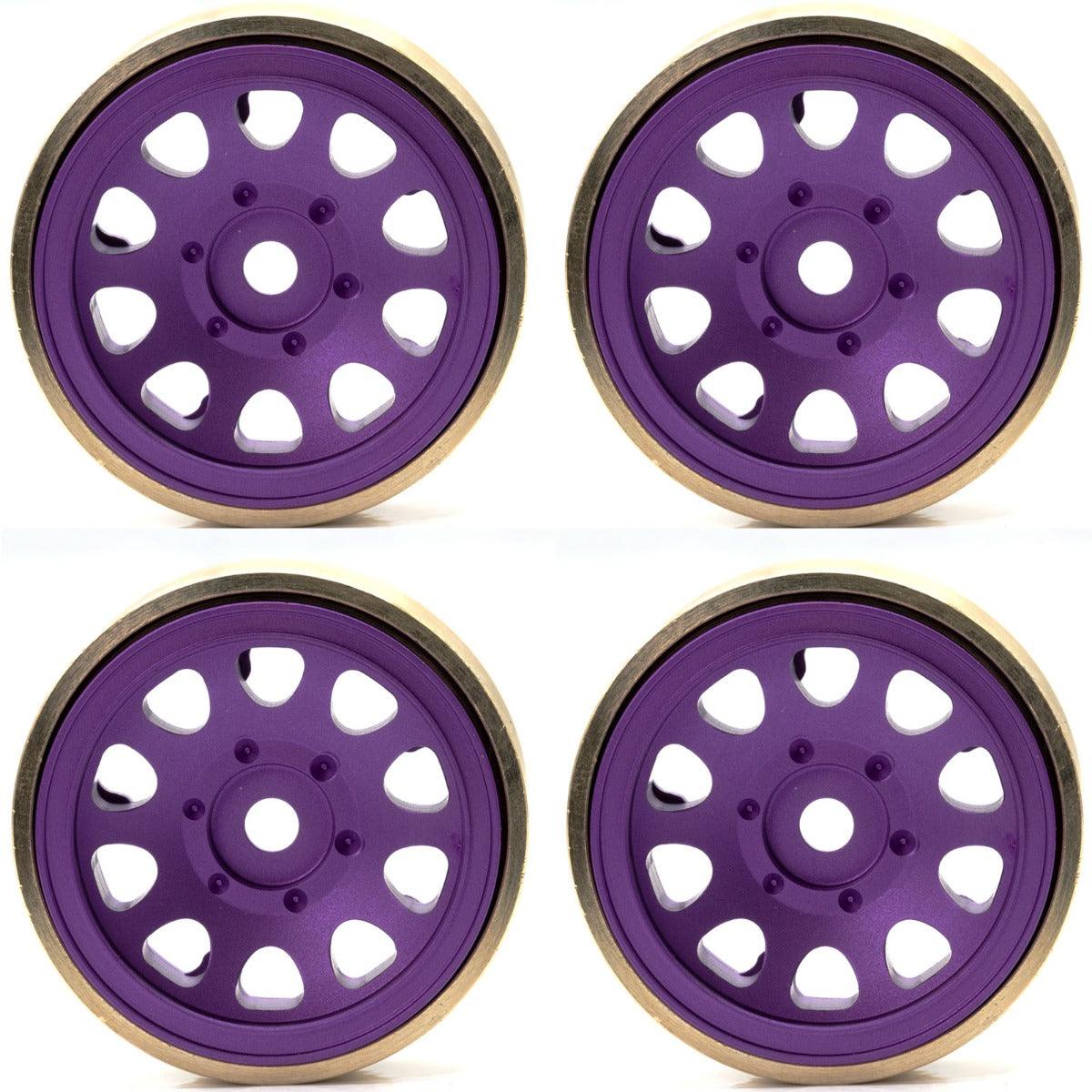 Powerhobby Z5 1.0" Aluminum Brass Ring Beadlock Crawler Wheels SCX24 Purple 1/24 - PowerHobby