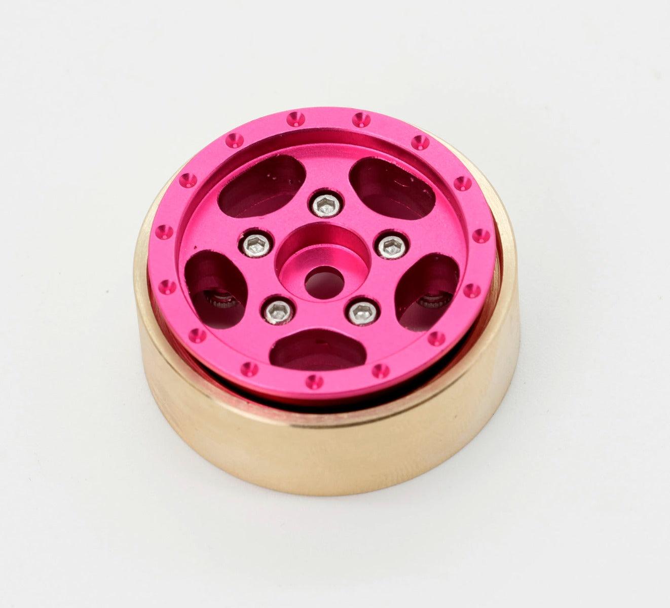 Powerhobby Z3 1.0" Aluminum Brass Ring Beadlock Crawler Wheels SCX24 Pink 1/24 - PowerHobby