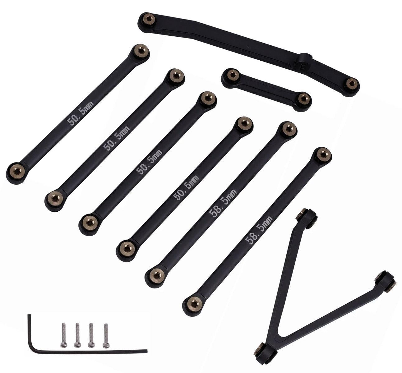 Powerhobby Aluminum Suspension Links Steering Rod Tie Set SCX24 C10 Jeep Black - PowerHobby