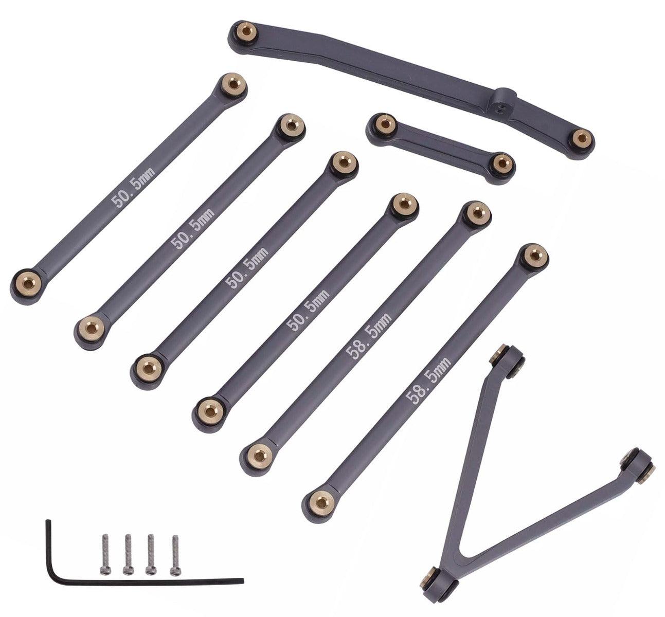 Powerhobby Aluminum Suspension Links Steering Rod Tie Set SCX24 C10 Jeep Gray - PowerHobby