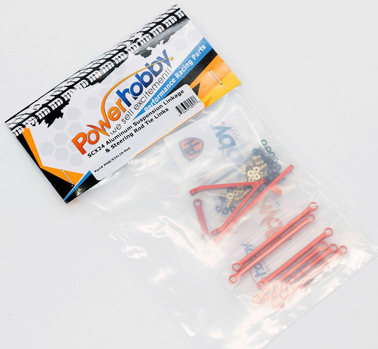 Powerhobby Aluminum Suspension Links Steering Rod Tie Set SCX24 C10 Jeep Red - PowerHobby