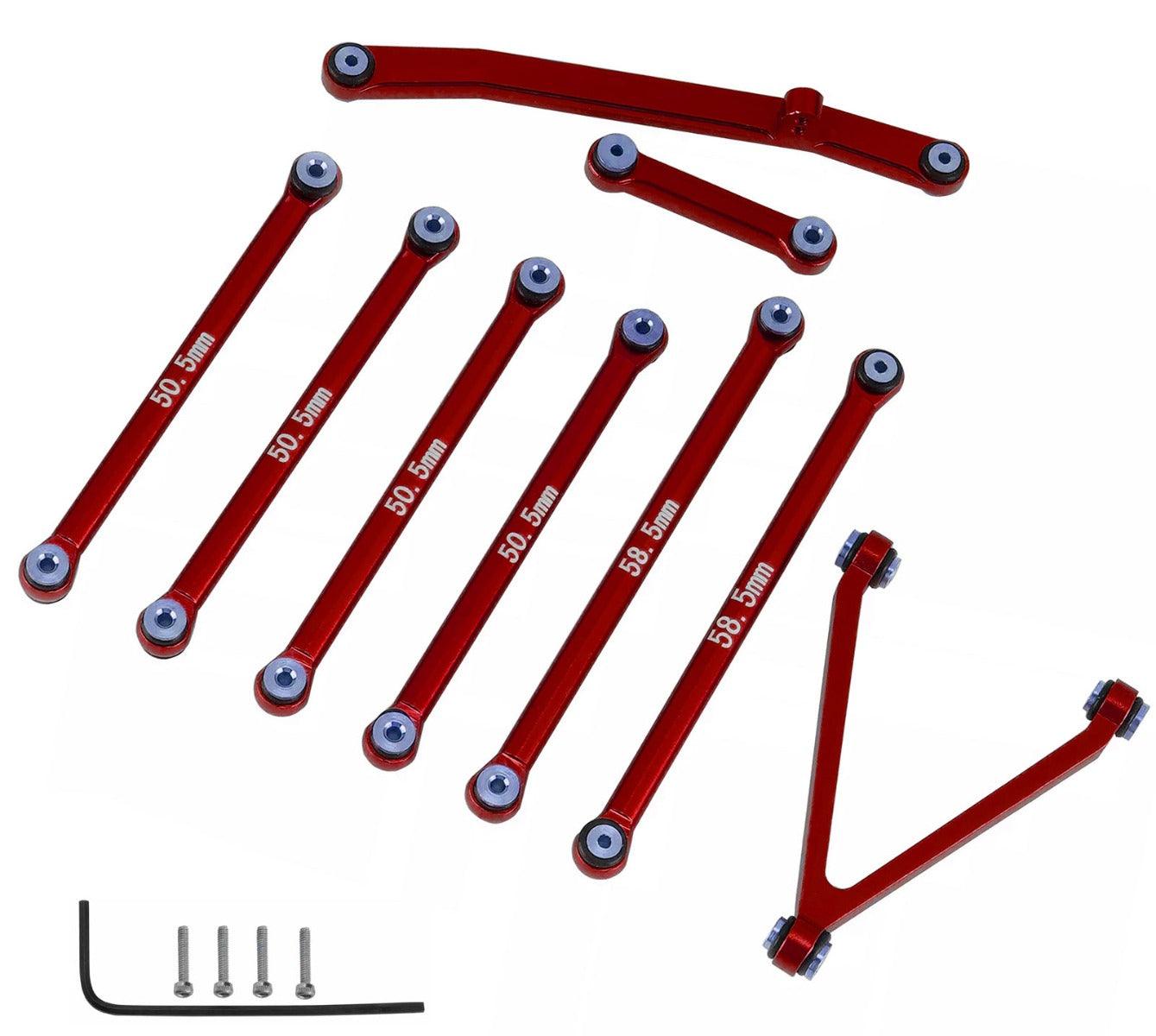 Powerhobby Aluminum Suspension Links Steering Rod Tie Set SCX24 C10 Jeep Red - PowerHobby