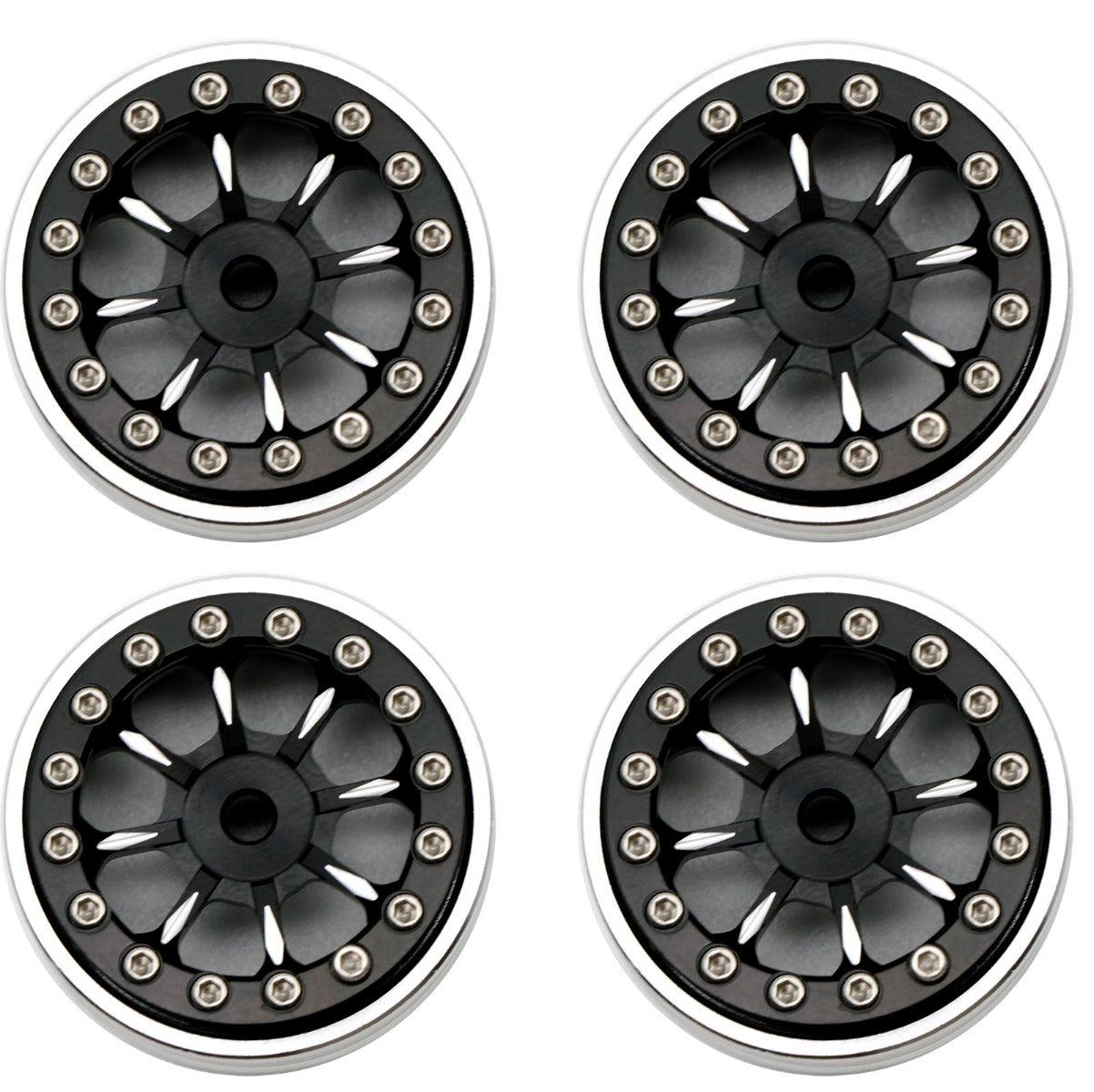 Powerhobby B59 Aluminum Beadlock 1.0” Rock Crawler Wheels Axial SCX24 Black - PowerHobby