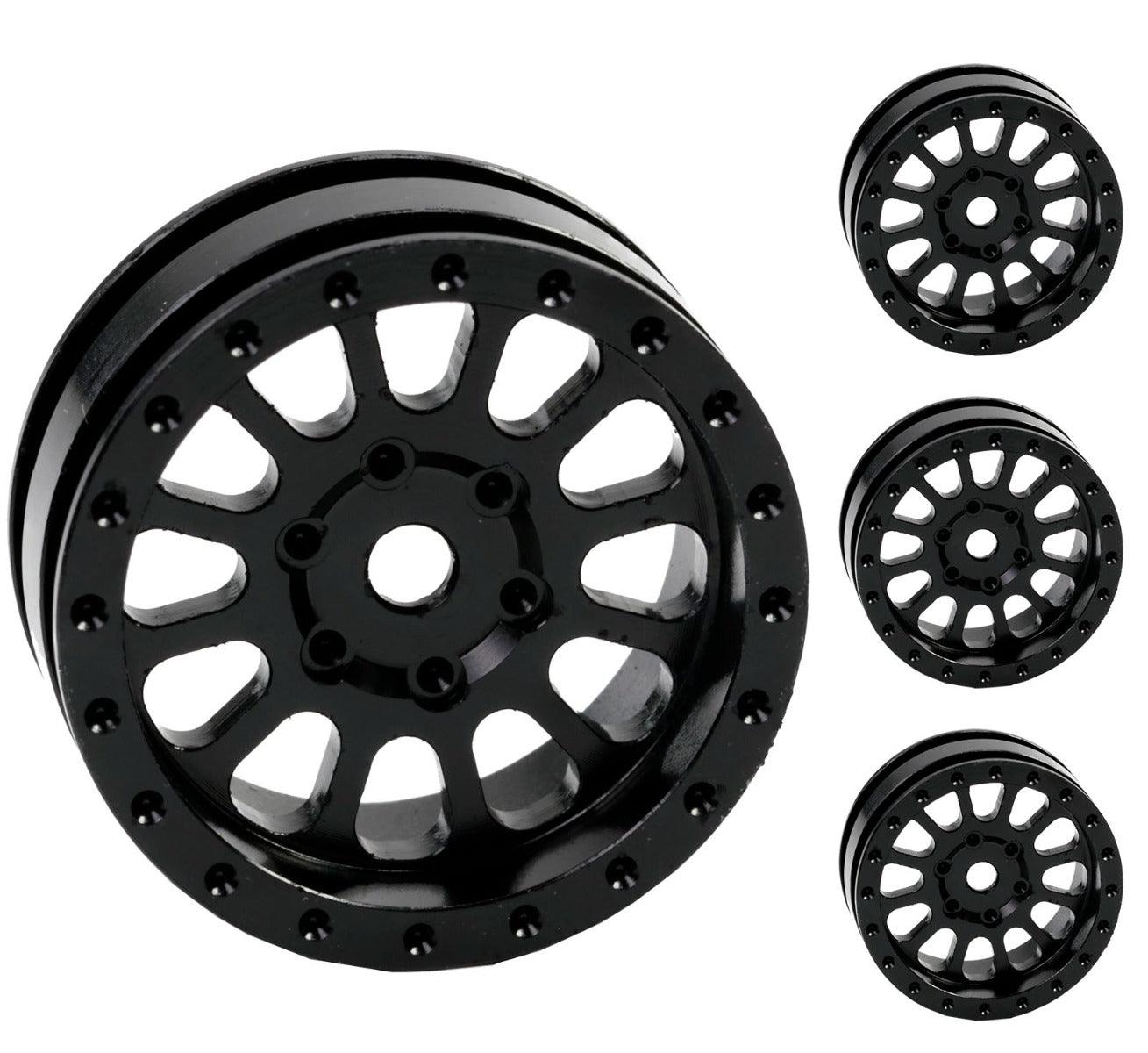 Powerhobby A24 Aluminum 1.0” Rock Crawler Wheels Axial SCX24 - Black - PowerHobby