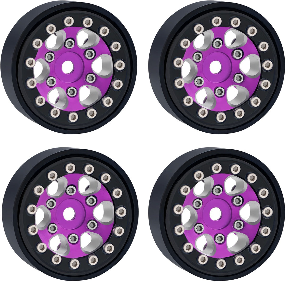 PowerHobby 1.0" 1/24 Axial SCX24 Jeep Bronco Aluminum Beadlock Wheels Purple - PowerHobby