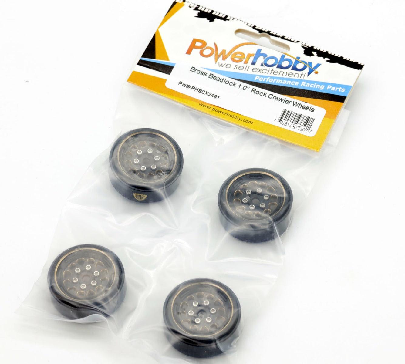 Powerhobby Axial SCX24 1.0" Black Brass Beadlock Crawler Wheels 1/24 - PowerHobby