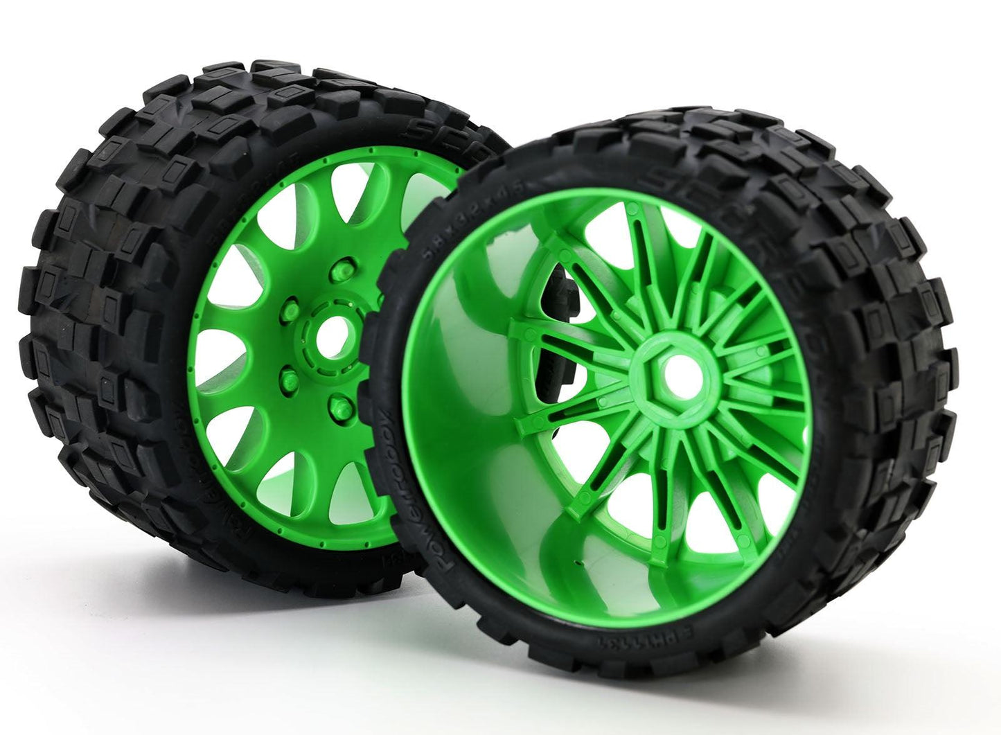 Powerhobby Scorpion Belted Monster Truck Tires / Wheels w 17mm Hex (2) GREEN - PowerHobby