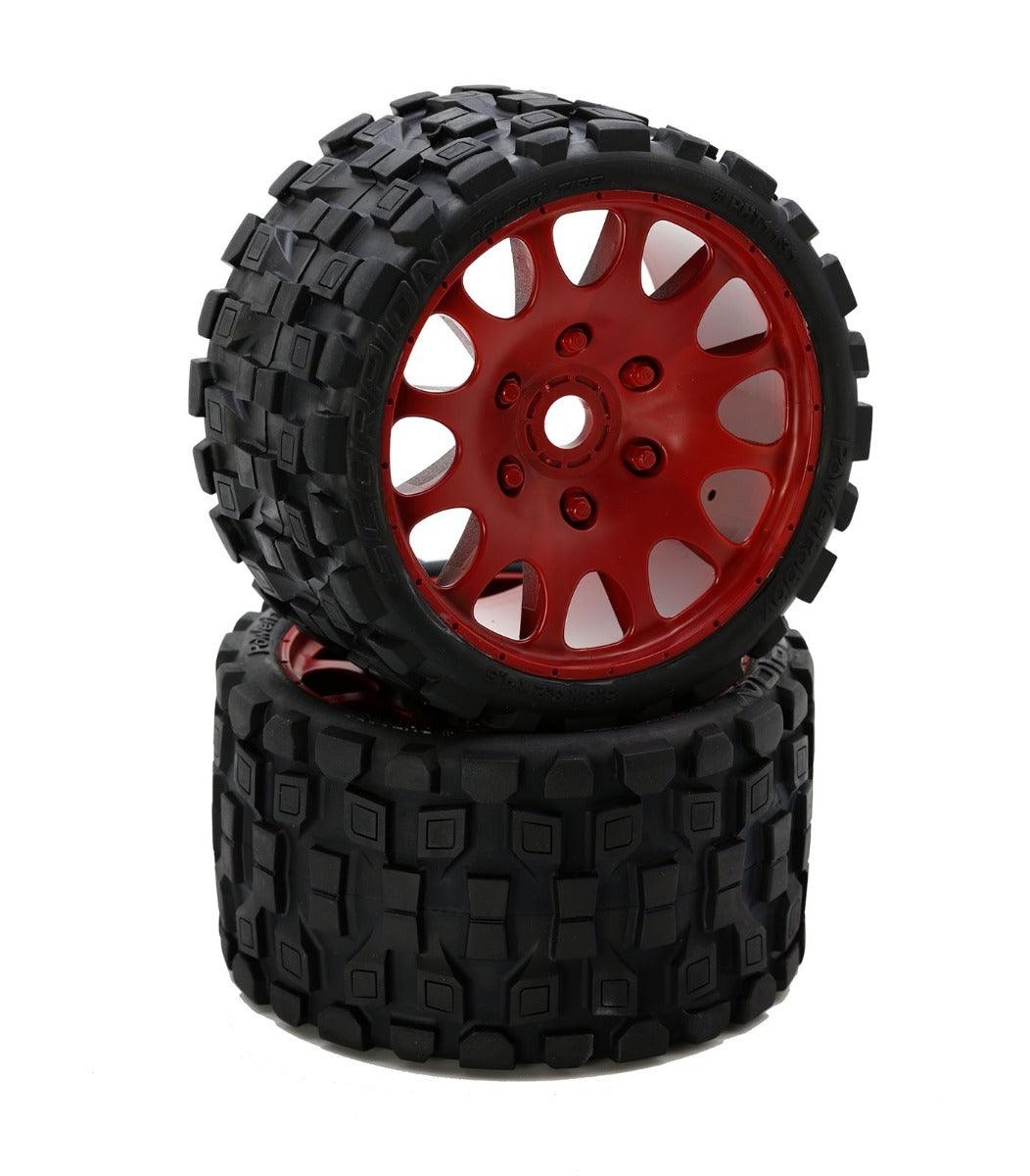 Powerhobby Scorpion Belted Monster Truck Tires / Wheels w 17mm Hex (2) RED - PowerHobby