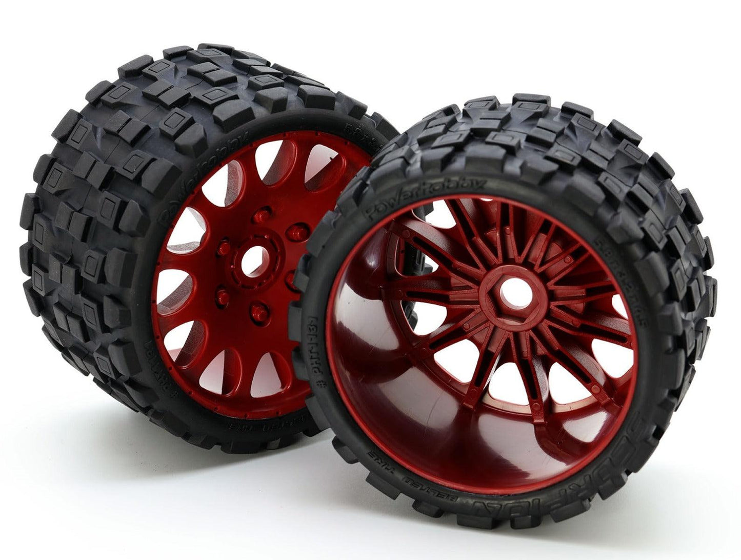 Powerhobby Scorpion Belted Monster Truck Tires / Wheels w 17mm Hex (2) RED - PowerHobby