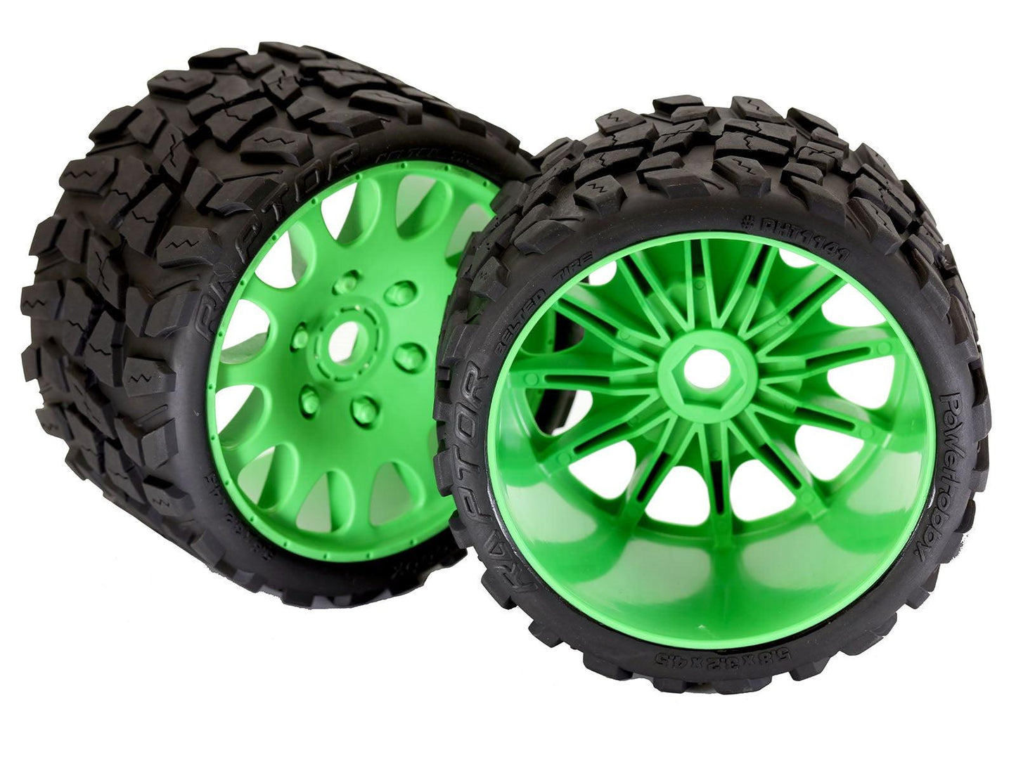 Powerhobby Raptor Belted Monster Truck Tires / Wheels w 17mm Hex (2) Sport GREEN - PowerHobby