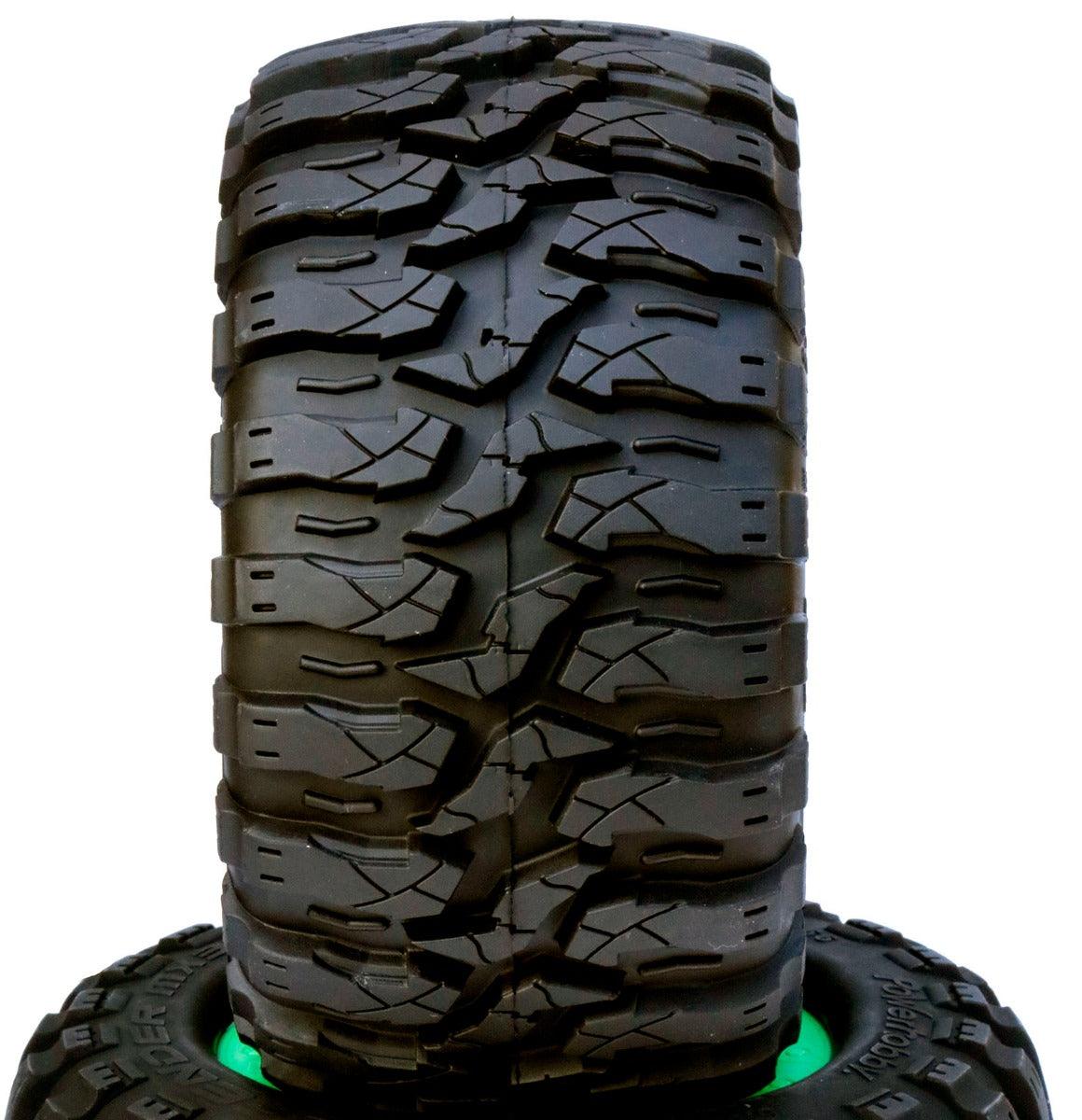 Powerhobby 1/8 Defender 3.8” Belted All Terrain Tires 17MM Mounted Green - PowerHobby