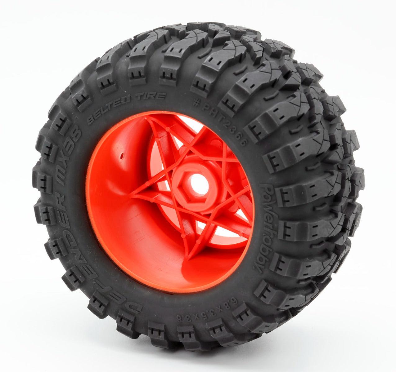 Powerhobby 1/8 Defender 3.8” Belted All Terrain Tires 17MM Mounted Orange - PowerHobby