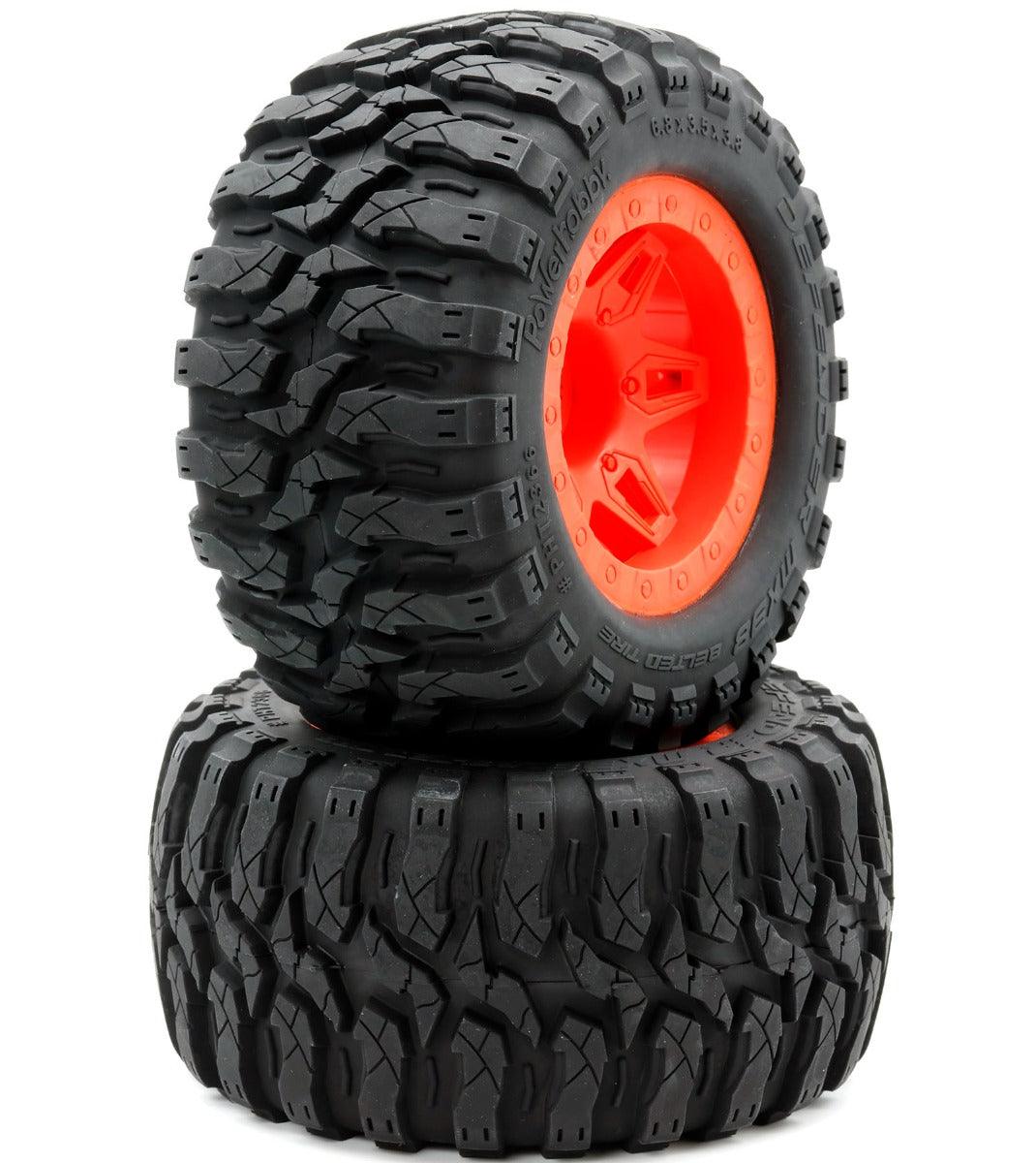 Powerhobby 1/8 Defender 3.8” Belted All Terrain Tires 17MM Mounted Orange - PowerHobby