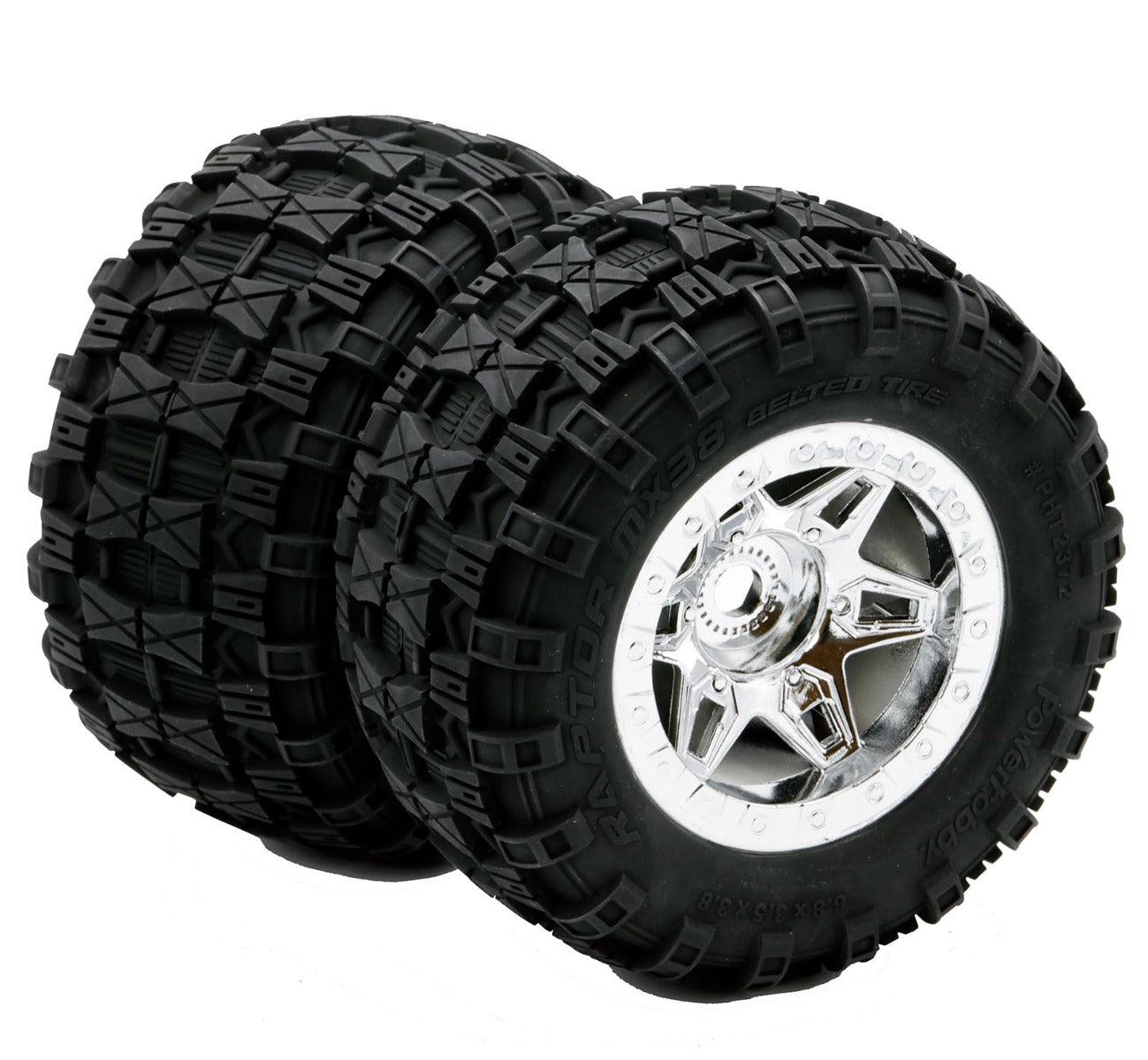 Powerhobby 1/8 Raptor 3.8” Belted All Terrain Tires 17MM Mounted Chrome - PowerHobby