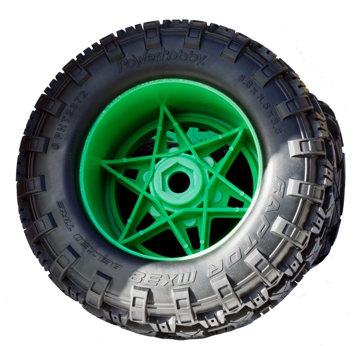 Powerhobby 1/8 Raptor 3.8” Belted All Terrain Tires 17MM Mounted Green - PowerHobby