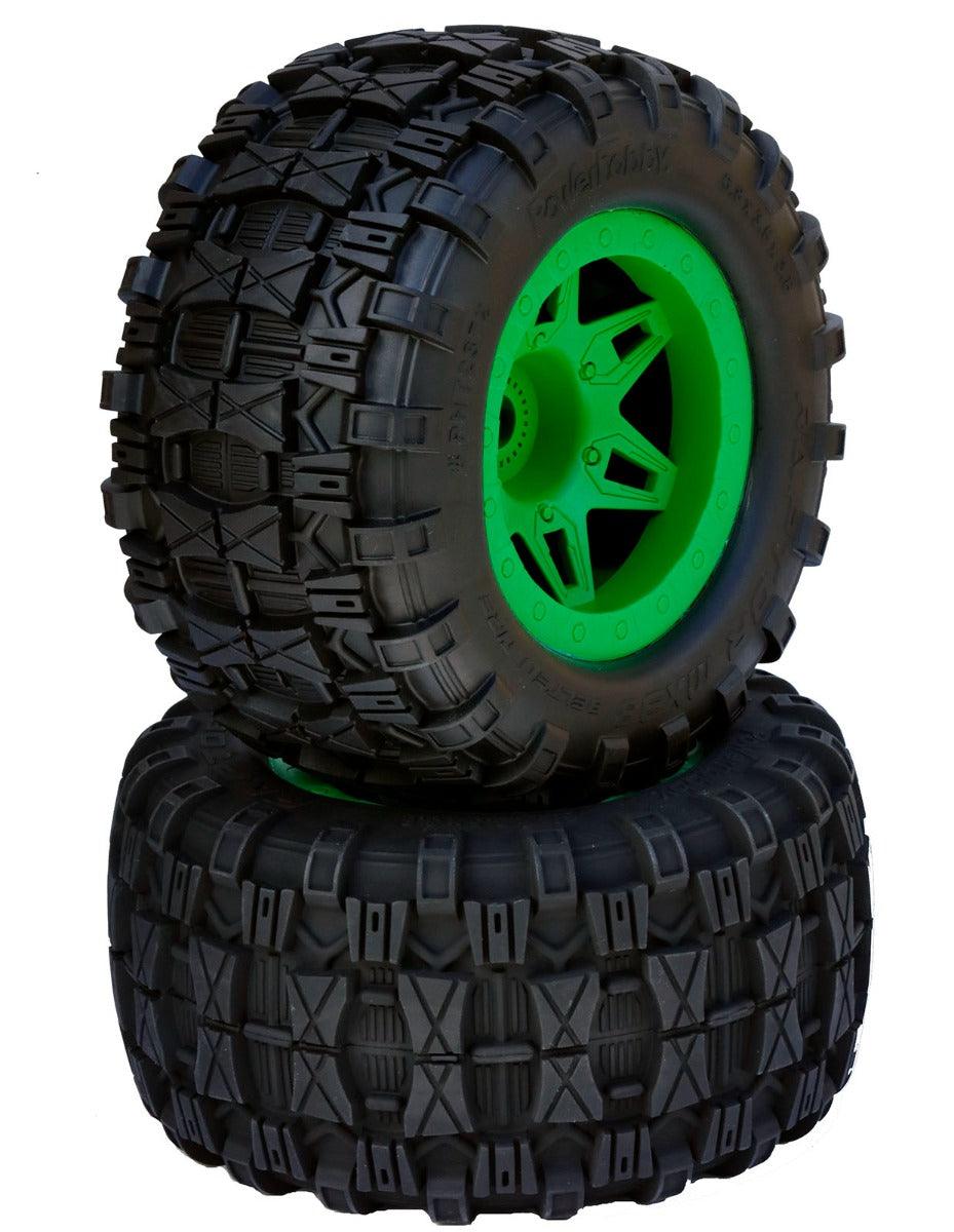 Powerhobby 1/8 Raptor 3.8” Belted All Terrain Tires 17MM Mounted Green - PowerHobby