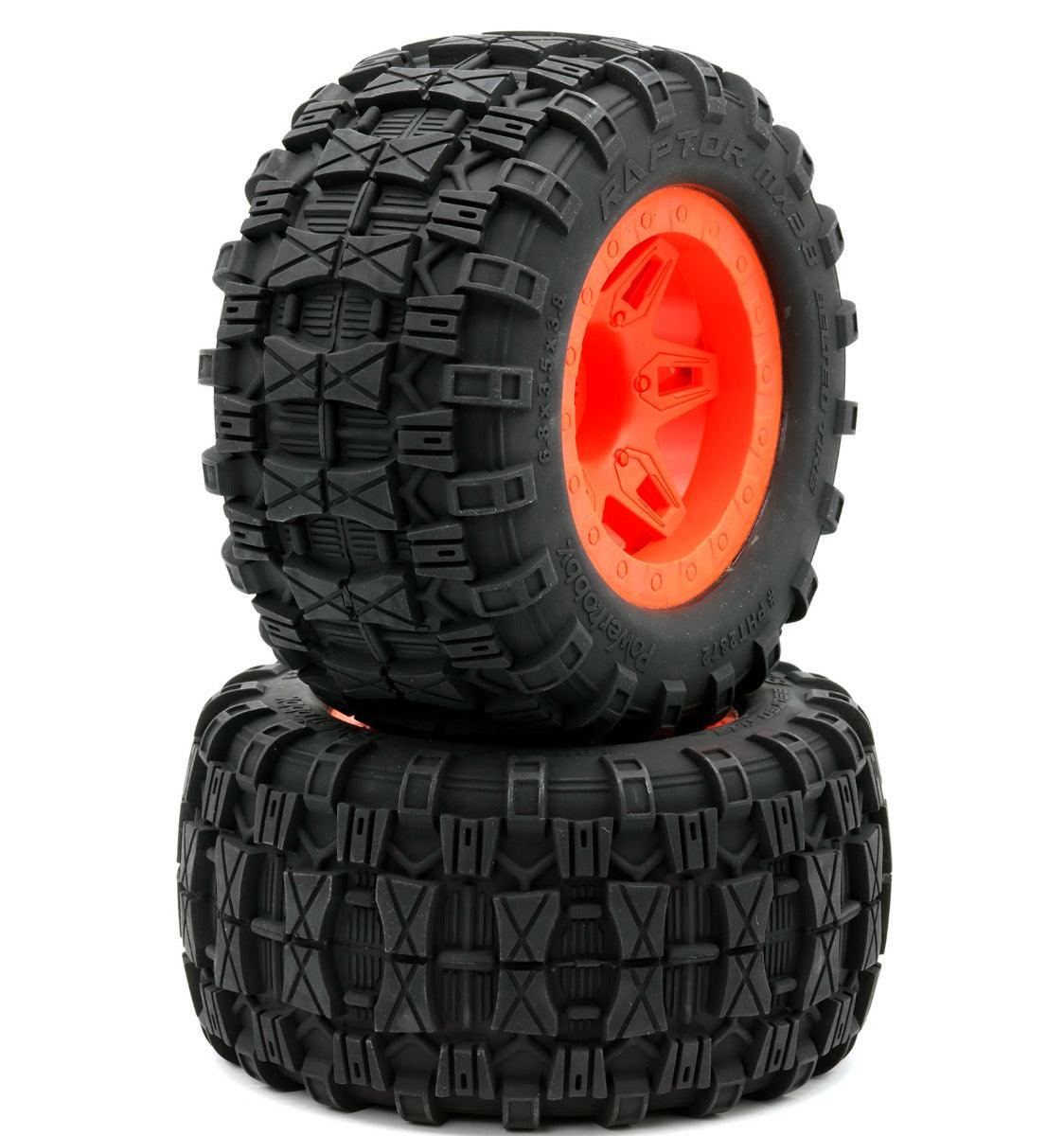 Powerhobby 1/8 Raptor 3.8” Belted All Terrain Tires 17MM Mounted Orange - PowerHobby