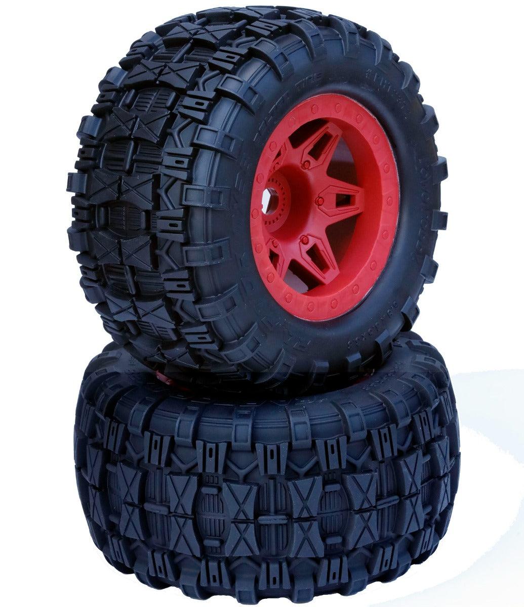 Powerhobby 1/8 Raptor 3.8” Belted All Terrain Tires 17MM Mounted Red - PowerHobby