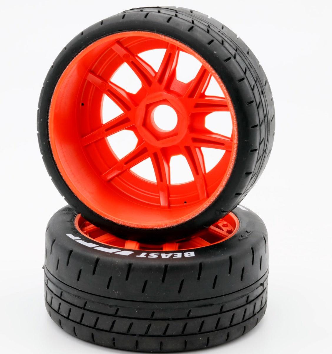 Powerhobby 1/8 GT Beast Belted Mounted Tires 17mm Soft Orange Wheels - PowerHobby