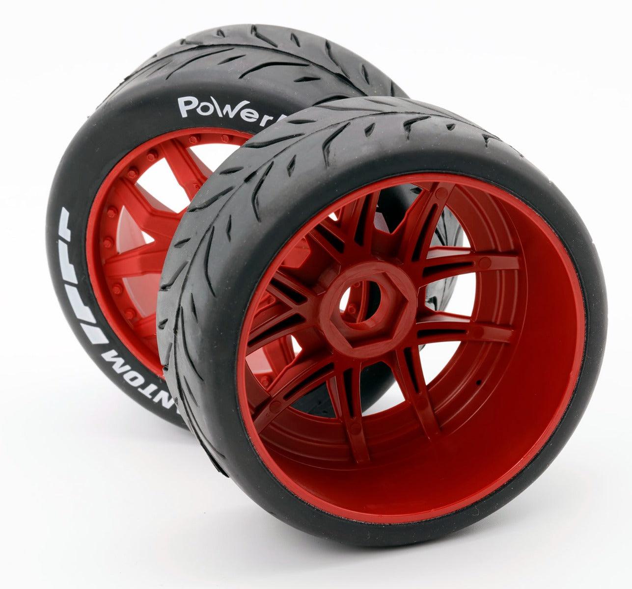 Powerhobby 1/8 GT Phantom Belted Mounted Tires 17mm Soft Red Wheels - PowerHobby