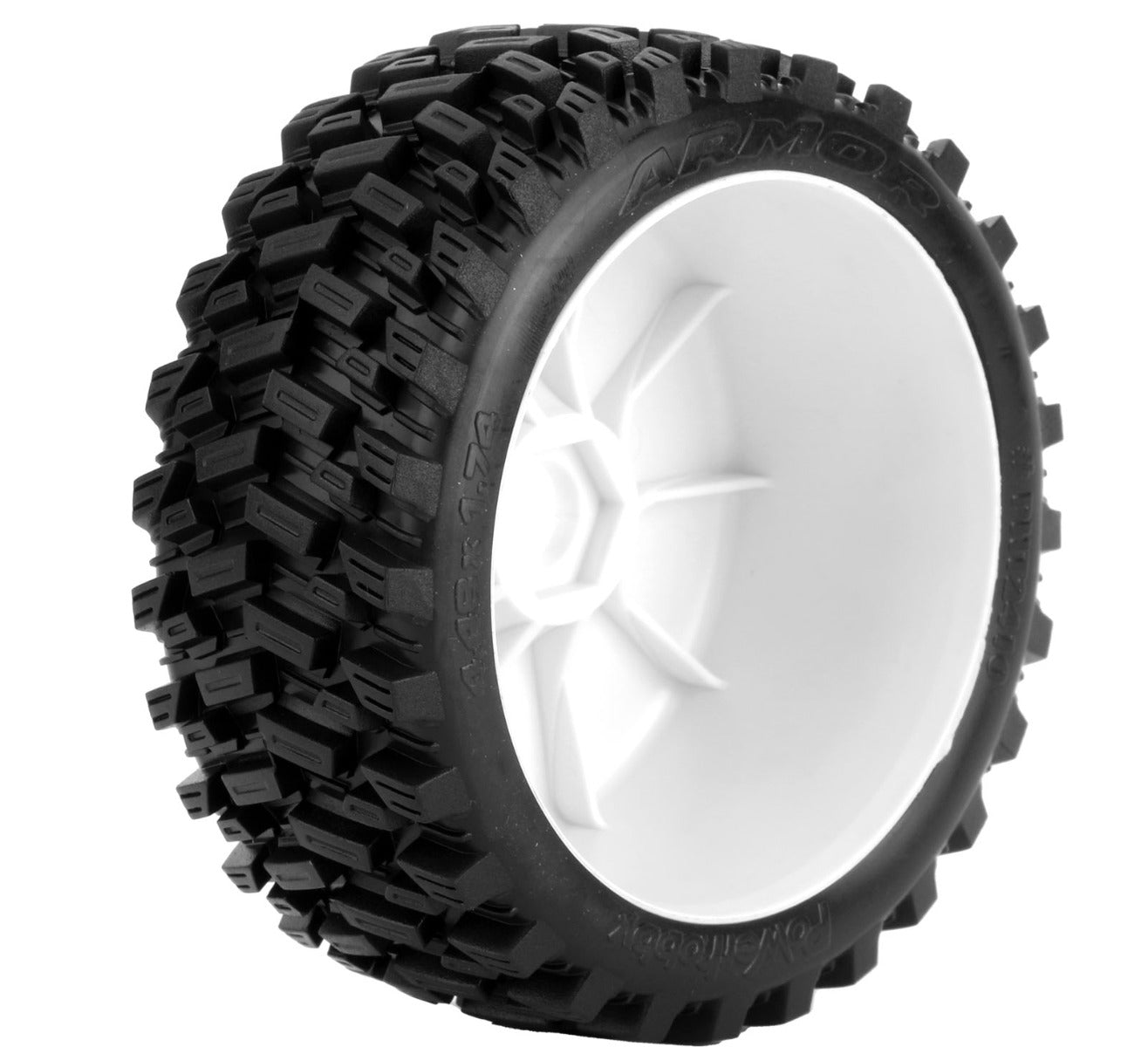 Powerhobby Armor 1/8 Buggy Belted All Terrain Mounted Tires 17MM White Dish Wheels - PowerHobby