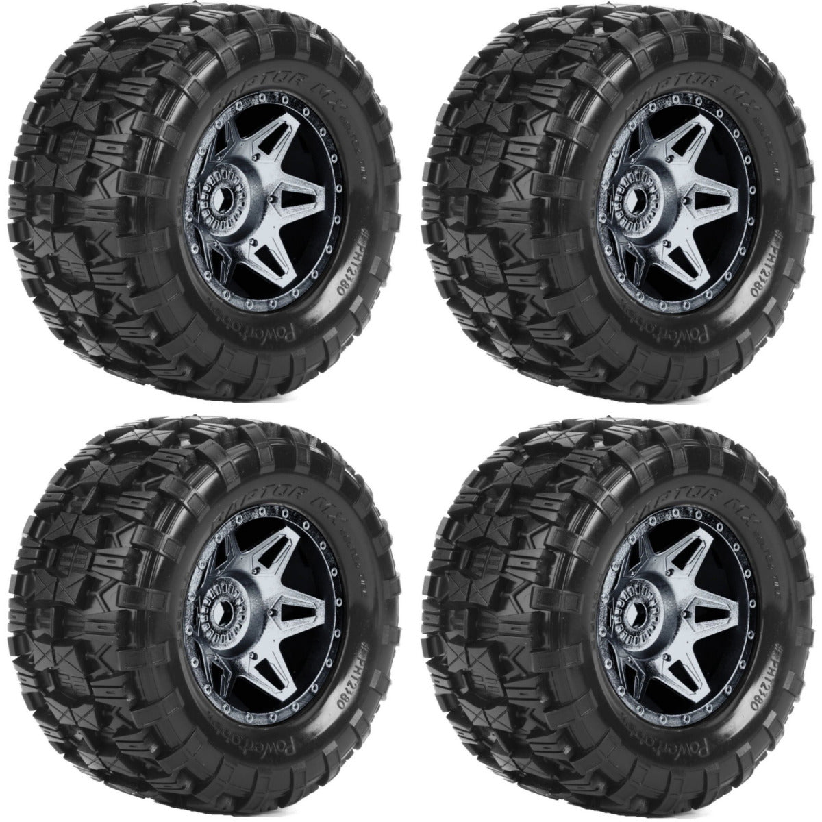 Powerhobby Raptor X Belted Mounted Tires / Wheels Black (4) Arrma Kraton 8s - PowerHobby