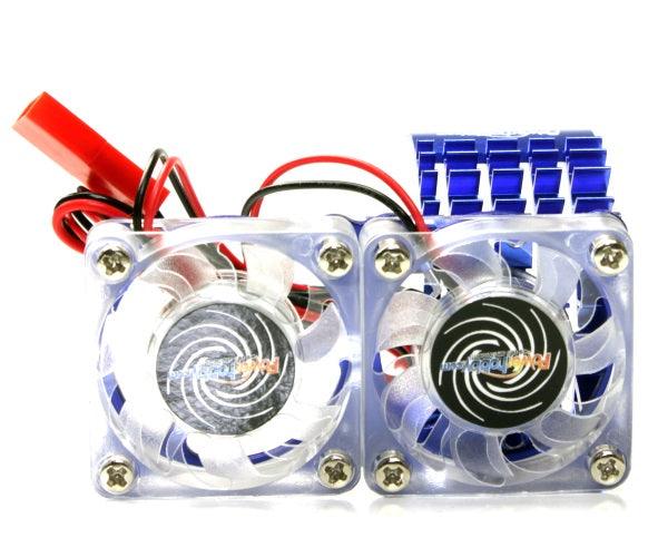 Powerhobby Aluminum Motor Heatsink Twin Dual Cooling Fan BLUE FOR Traxxas Slash 4x4 - PowerHobby