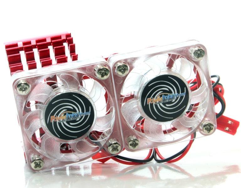 Powerhobby Aluminum Motor Heatsink Twin Dual Cooling Fan RED FOR Traxxas Slash 4x4 - PowerHobby