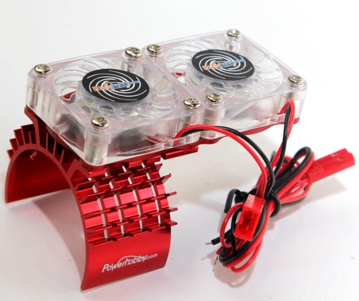 Powerhobby Aluminum Motor Heatsink Twin Dual Cooling Fan RED FOR Traxxas Slash 4x4 - PowerHobby