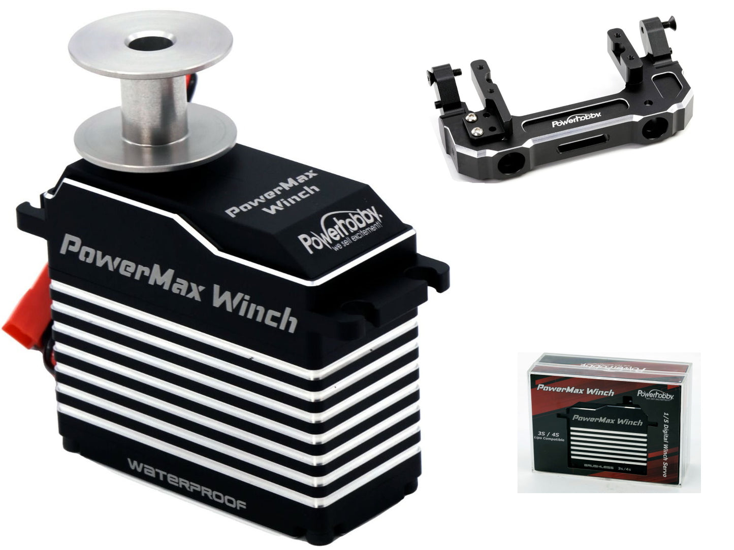 Powerhobby POWERMAX WINCH 1/5 High Torque Speed + Axial SCX6 Front Bumper Mount - PowerHobby