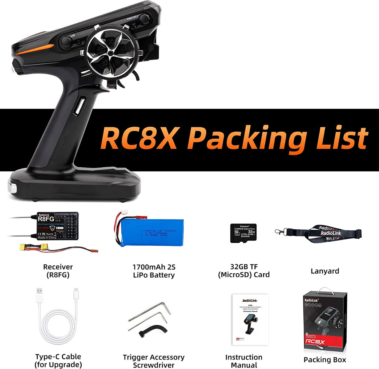 Radiolink RC8X 8 Channels 2.4Ghz RC Transmitter / Radio W R8FG Gyro Receiver - PowerHobby