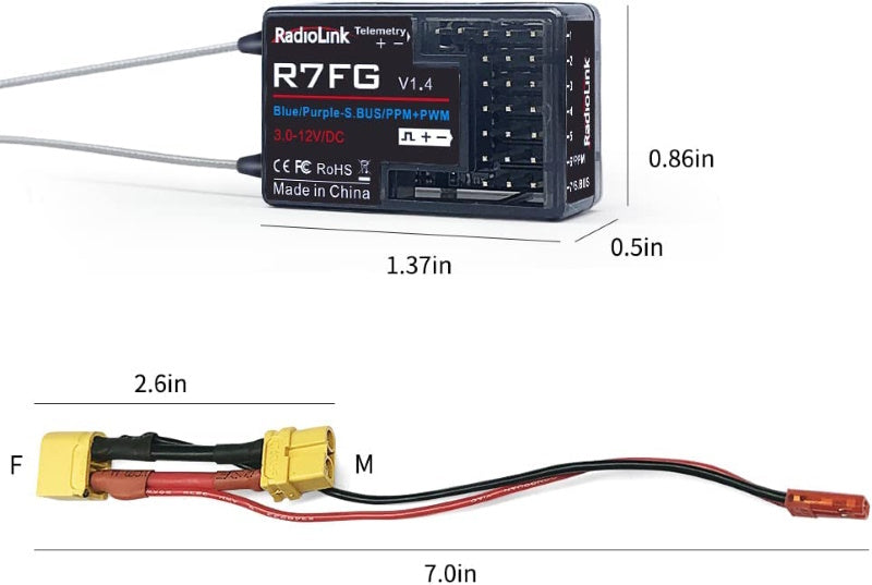Radiolink RC6GS V3 7 Channels 2.4Ghz RC Transmitter / Radio w Gyro Receiver R7FG - PowerHobby